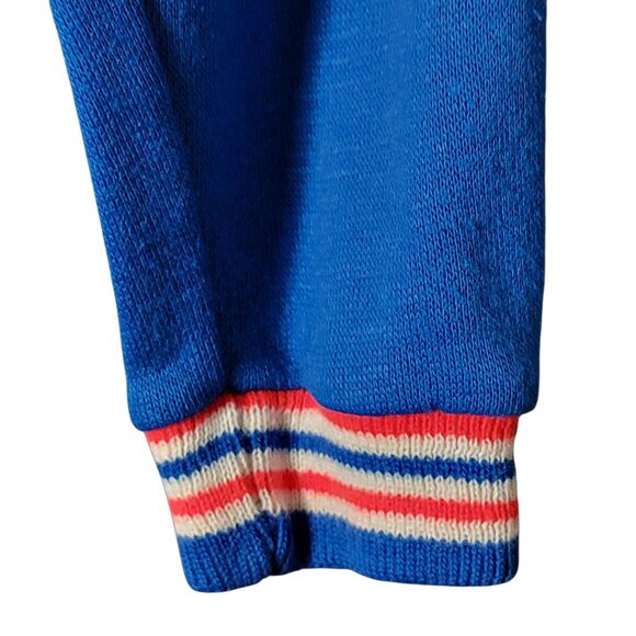 Vintage JCPenney Kids Boy Blue Striped Hems Crewneck Retro Varsity Sweater 14/16 - Picture 7 of 9